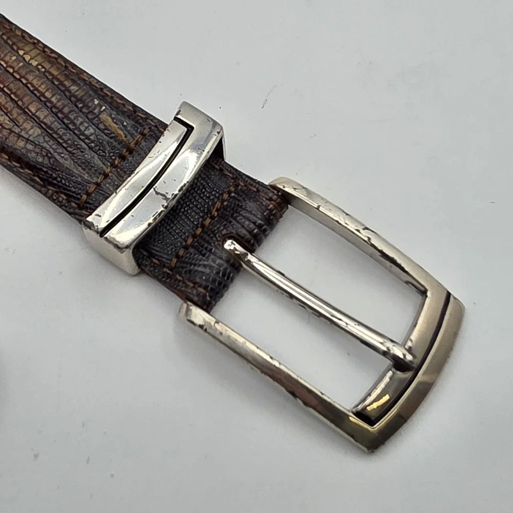 Martin Dingman Belt Mens 36 Brown Genuine‎ Lizard Exotic Classic Luxury Designer